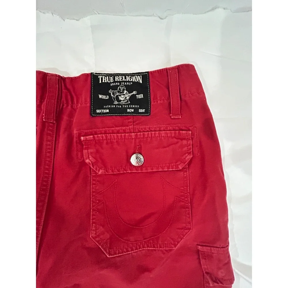 Vintage Y2K True Religion Cargo Cotton Logo Shorts Size 32 Red
